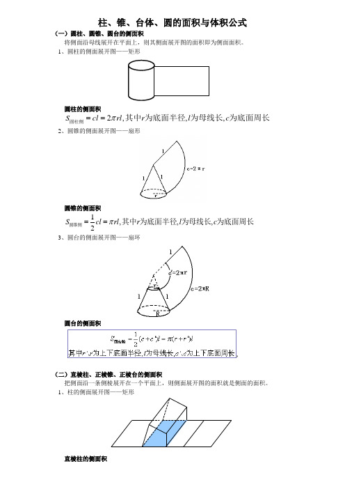 柱、锥、台体、圆的面积与体积公式