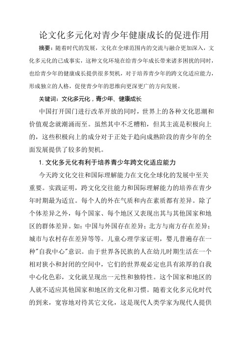 论文化多元化对青少年健康成长的促进作用