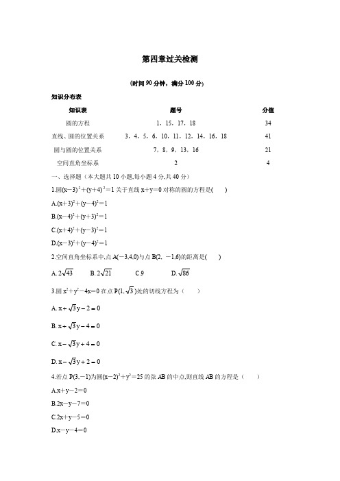 人教版高中数学必修二 第四章《圆与方程》单元试卷(1)