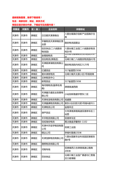 新版天津市天津市津南区托运企业公司商家户名录单联系方式地址大全100家