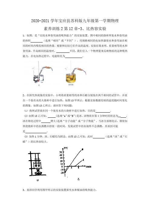 2020-2021学年江苏省宝应县苏科版九年级第一学期物理素养训练2第12章-3、比热容实验