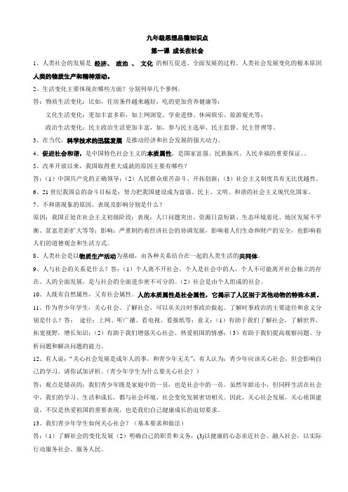 苏教版九年级政治17课复习提纲