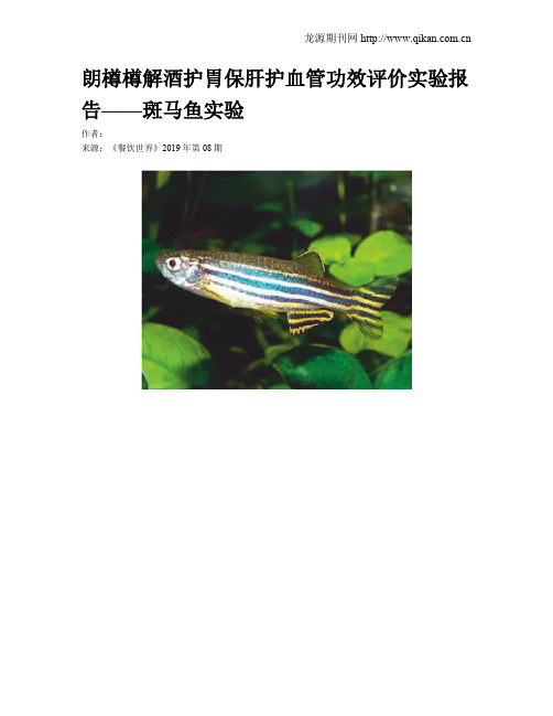 朗樽樽解酒护胃保肝护血管功效评价实验报告——斑马鱼实验