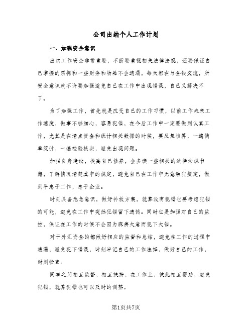 公司出纳个人工作计划（3篇）