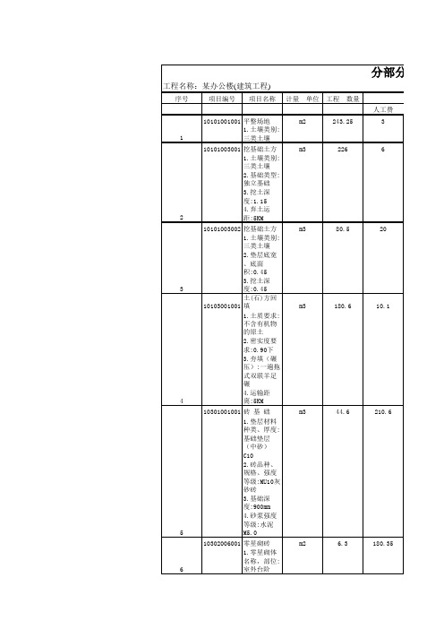 办公楼分部分项工程量清单及零星工程项目表