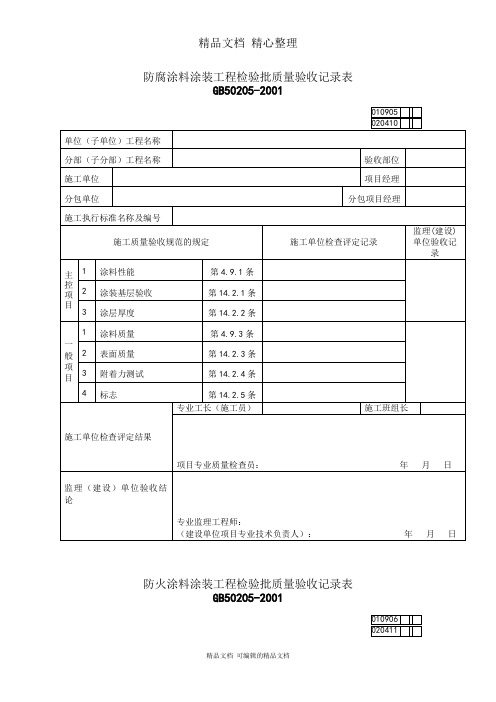 防腐涂料涂装工程检验批质量验收记录表