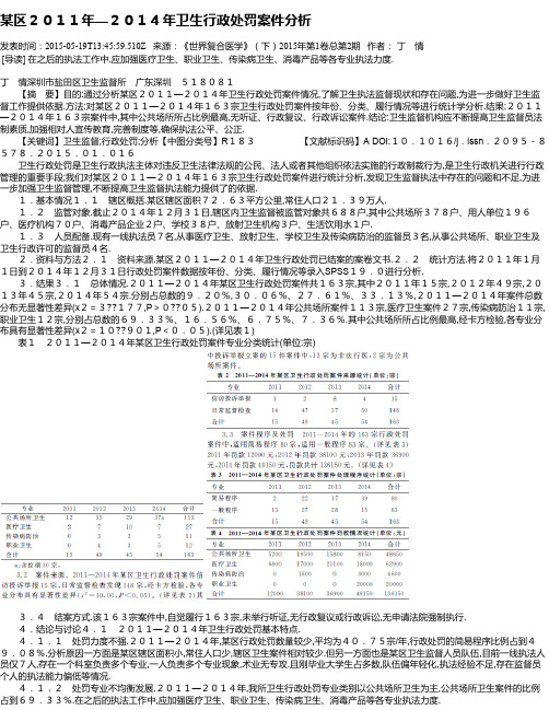 某区2011年—2014年卫生行政处罚案件分析