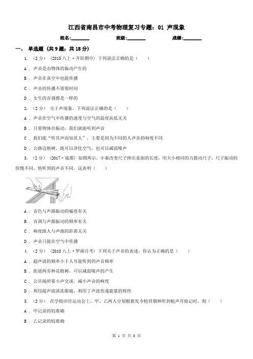 江西省南昌市中考物理复习专题：01 声现象
