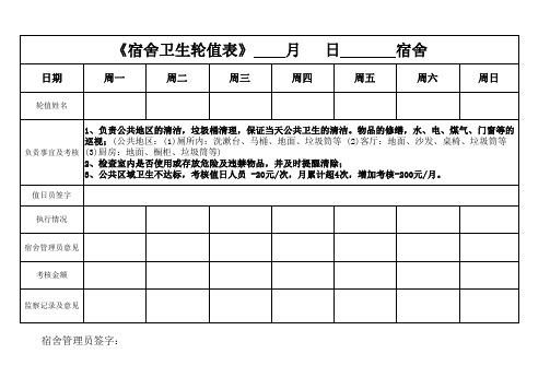 宿舍管理表格