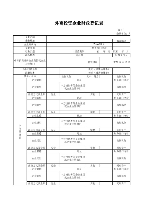 【Excel办公常用表格】外商投资企业财政登记表1