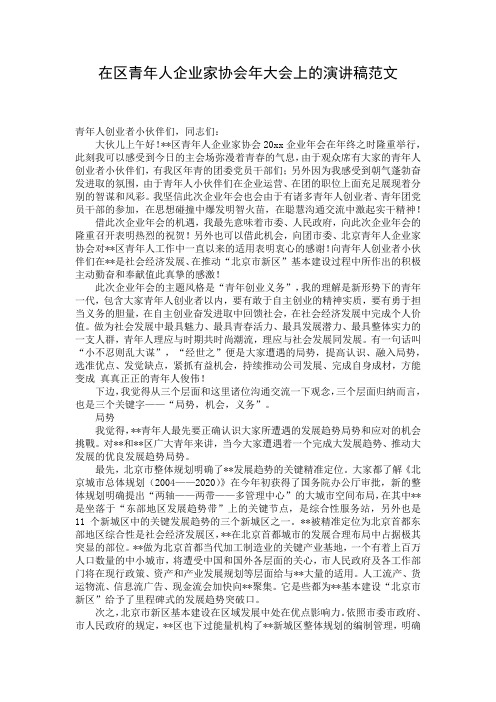 在区青年人企业家协会年大会上的演讲稿范文