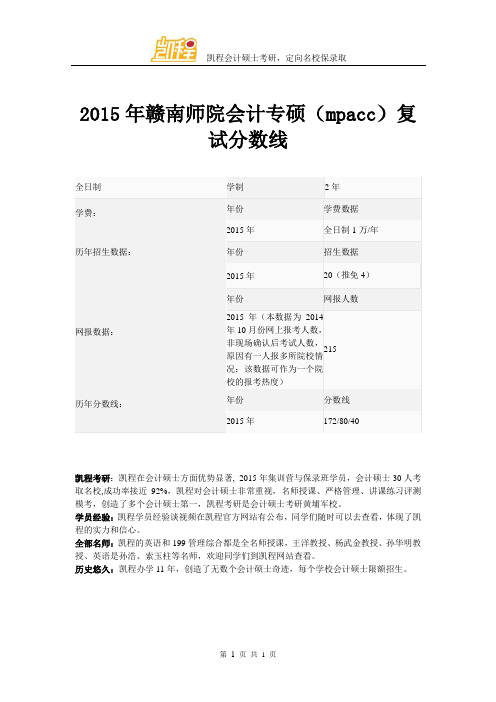 2015年赣南师院会计专硕(mpacc)复试分数线