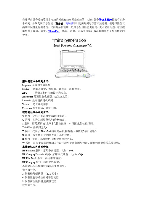 品牌电脑各系列分类