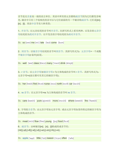 英语中音节有六种类型