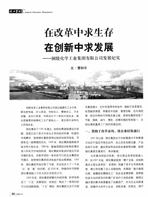 在改革中求生存 在创新中求发展——铜陵化学工业集团有限公司发展纪实
