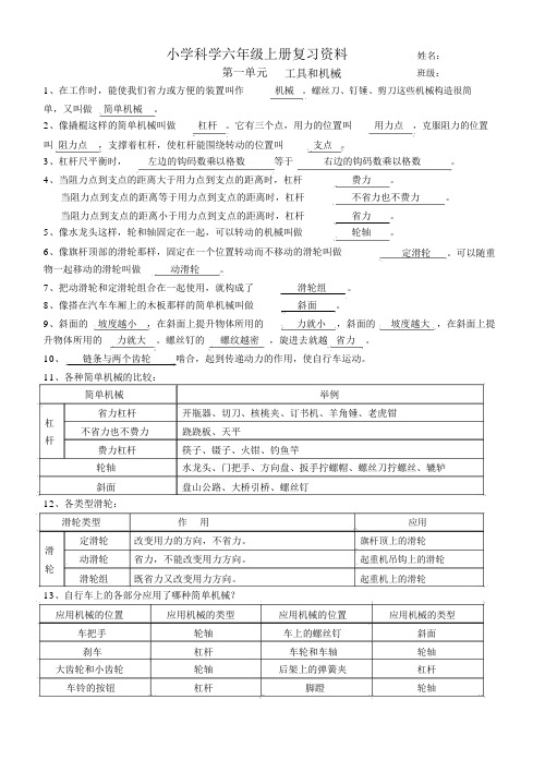 人教版六年级上册科学知识点复习(修订精华版)