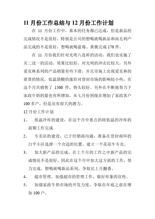 11月份工作总结及12月份计划