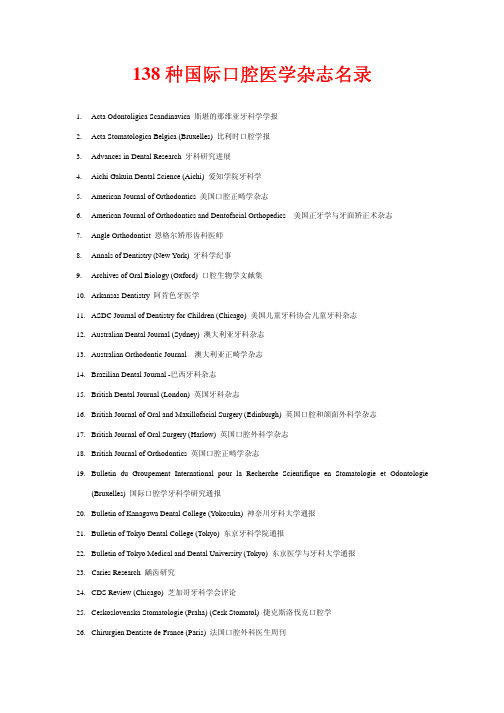 国际口腔医学杂志名录