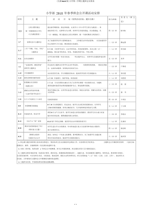 (完整word版)小学第二学期主题班会安排表