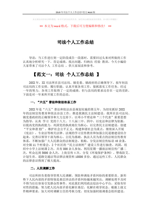 2019年司法个人工作总结-范文word版 (6页)