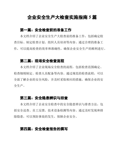企业安全生产大检查实施指南5篇
