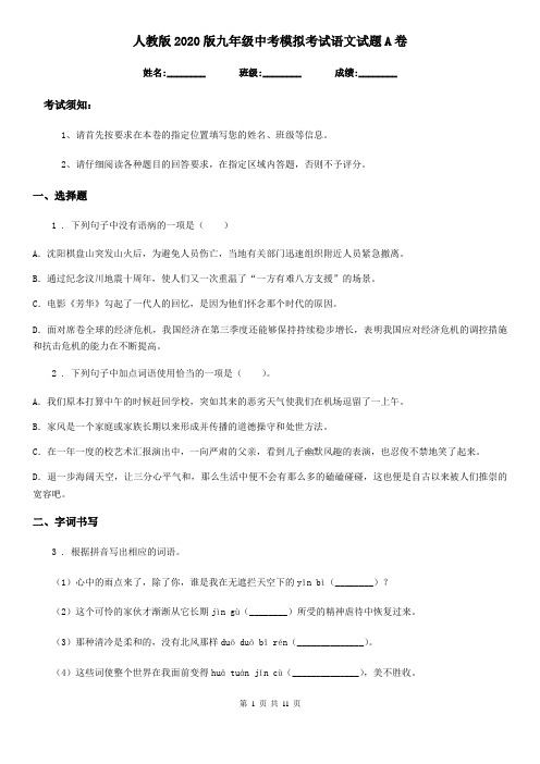 人教版2020版九年级中考模拟考试语文试题A卷