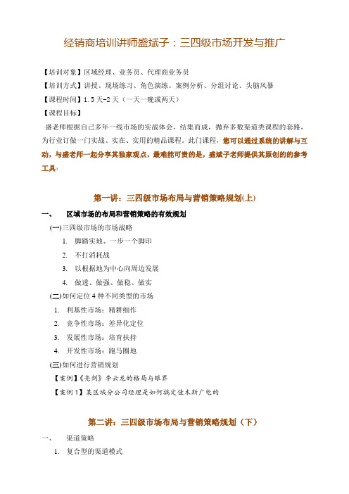 经销商培训讲师盛斌子：三四级市场开发与推广