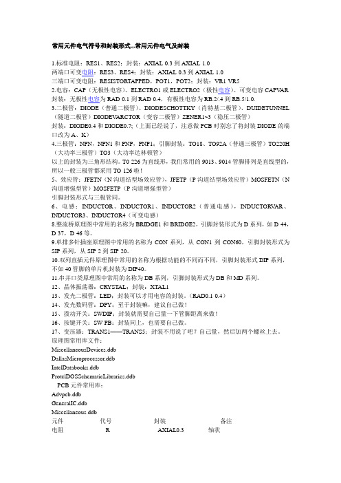 常用元件电气符号和封装形式