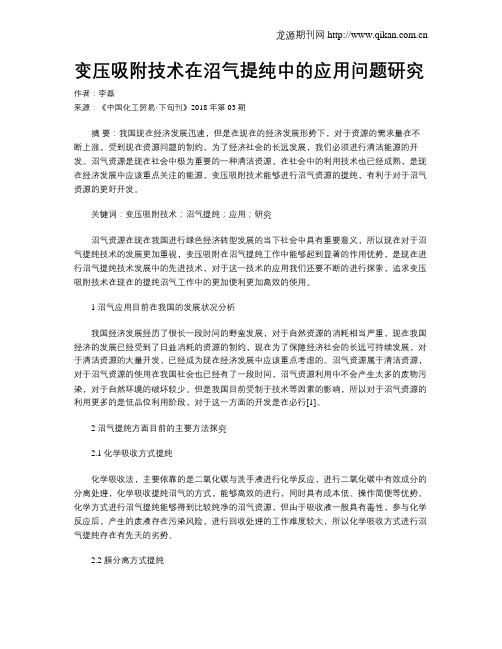 变压吸附技术在沼气提纯中的应用问题研究
