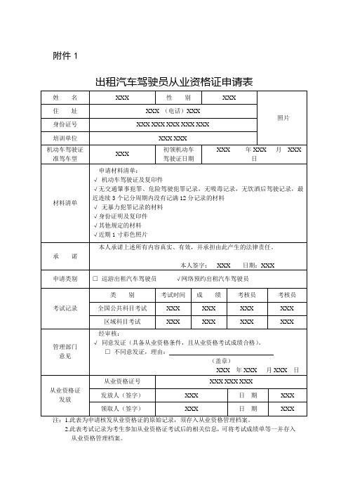 从业资格证申请表(样表)