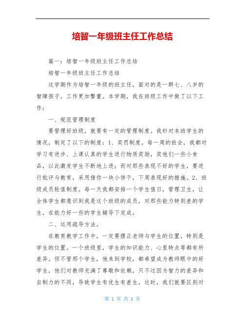 培智一年级班主任工作总结