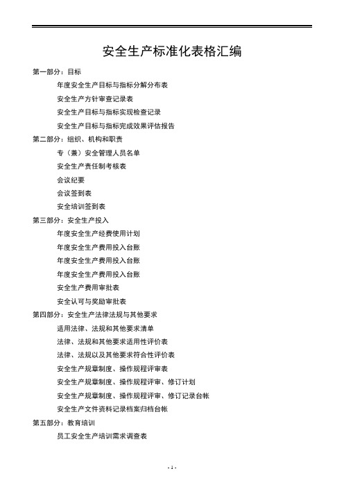 安全生产标准化表格汇编-详细分类版