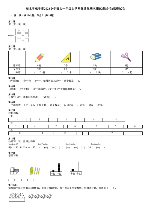 湖北省咸宁市2024小学数学一年级上学期部编版期末测试(综合卷)完整试卷
