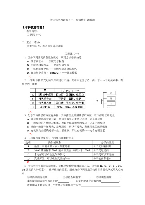 初三化学习题课(一)知识精讲 湘教版