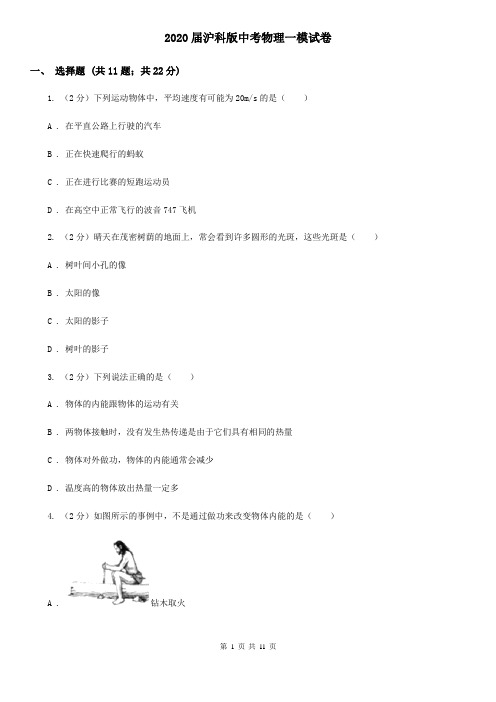 2020届沪科版中考物理一模试卷 