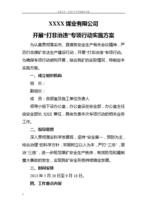 关于开展“打非治违”专项行动实施方案
