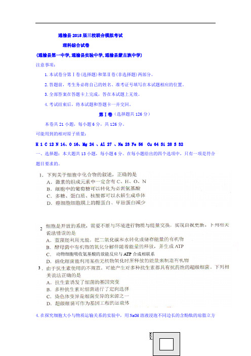 吉林省白城市通渭县三校2018届高三最后模拟联考理科综合试题+Word版含答案
