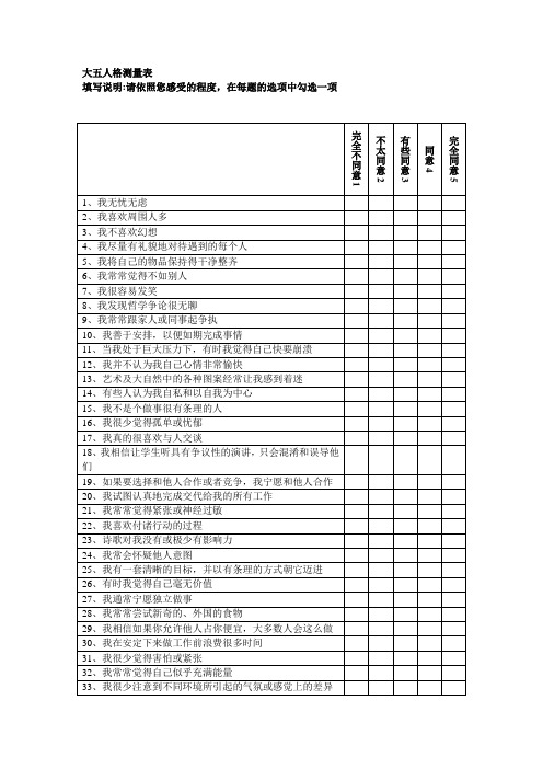 大五人格量表附计分表