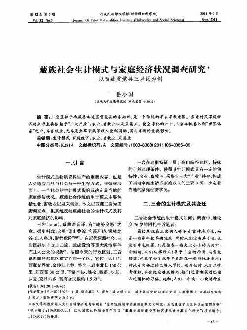 藏族社会生计模式与家庭经济状况调查研究——以西藏贡觉县三岩区为例
