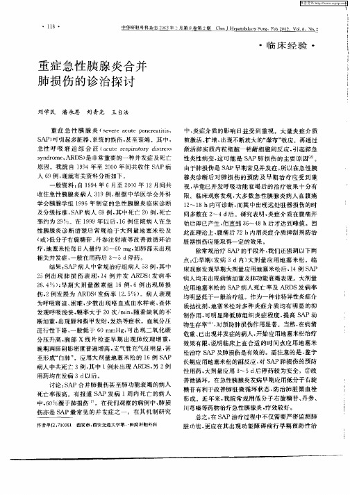 重症急性胰腺炎合并肺损伤的诊治探讨