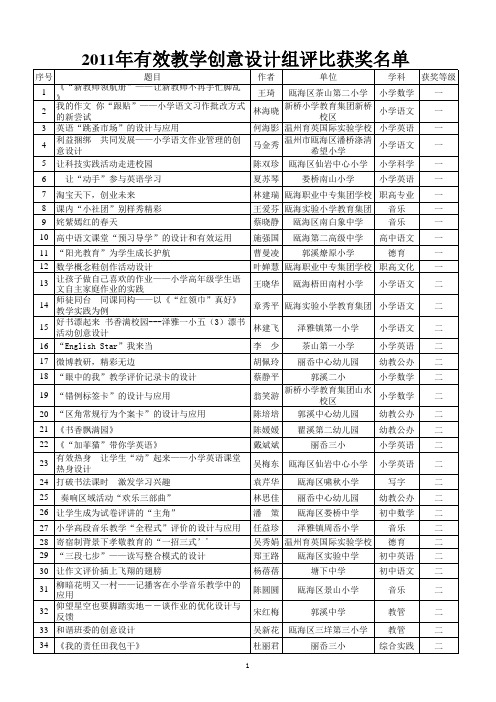 2011年教育教学案例和有效教学创意设计获奖名 - 瓯
