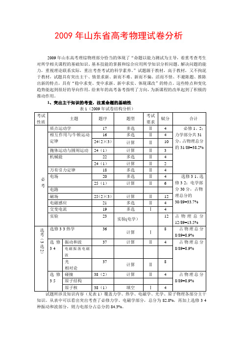 山东省高考物理试卷分析(发表于《新校园》)