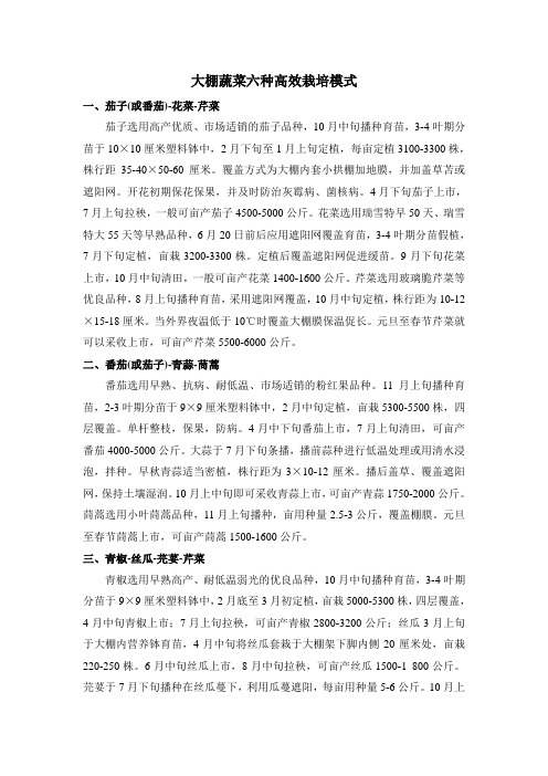 大棚蔬菜六种高效栽培模式