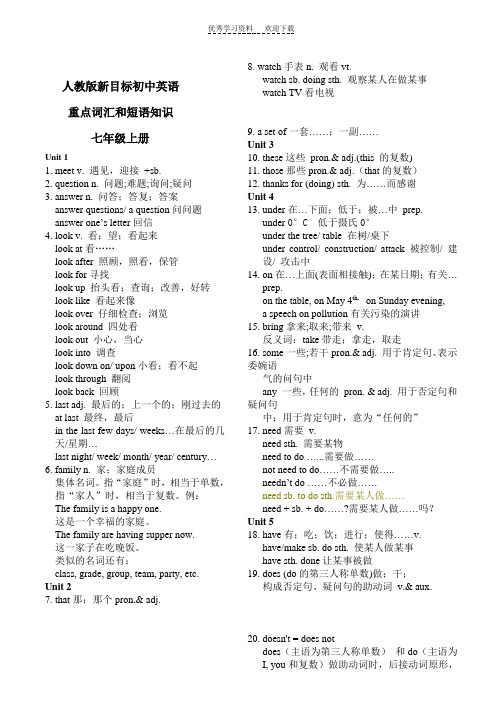 人教初中英语重点单词和词组(七--九年级)