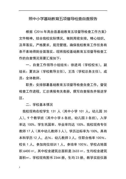 五项督导检查自查报告