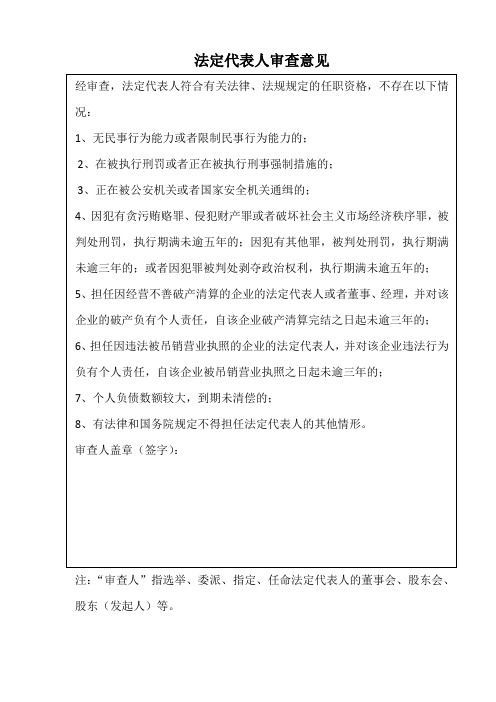 法定代表人意见审查表