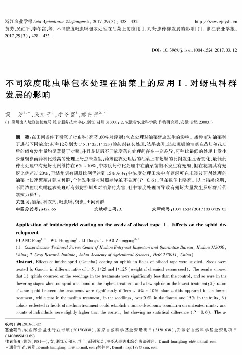 不同浓度吡虫啉包衣处理在油菜上的应用Ⅰ.对蚜虫种群发展的影响