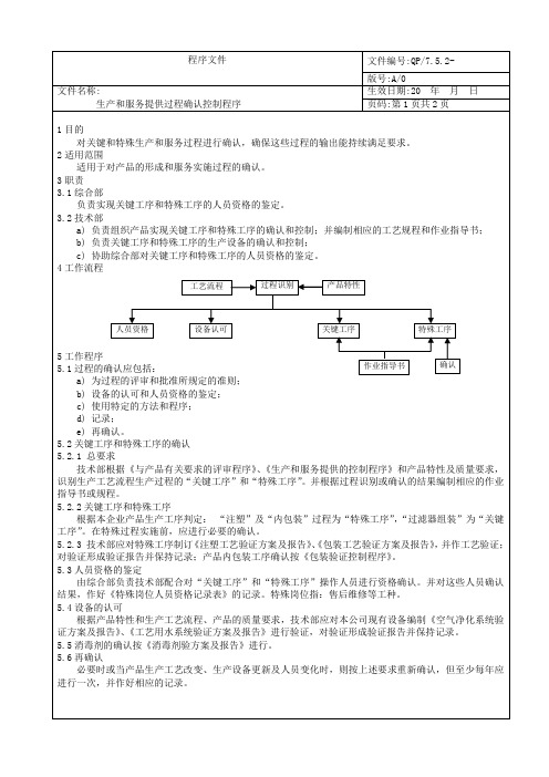 生产和服务提供过程确认程序(QP-7.5.2)