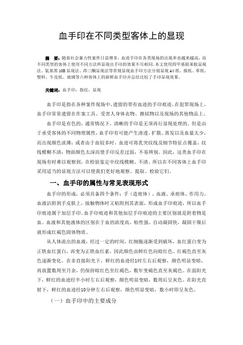 血手印在不同类型客体上的显现