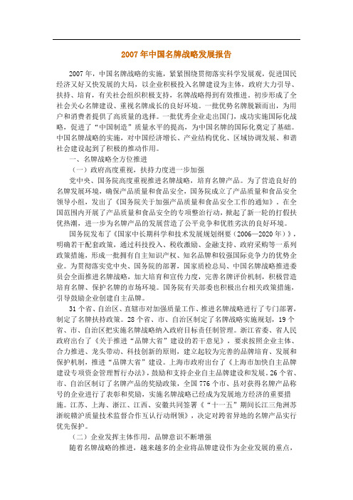 2007年中国名牌战略发展报告